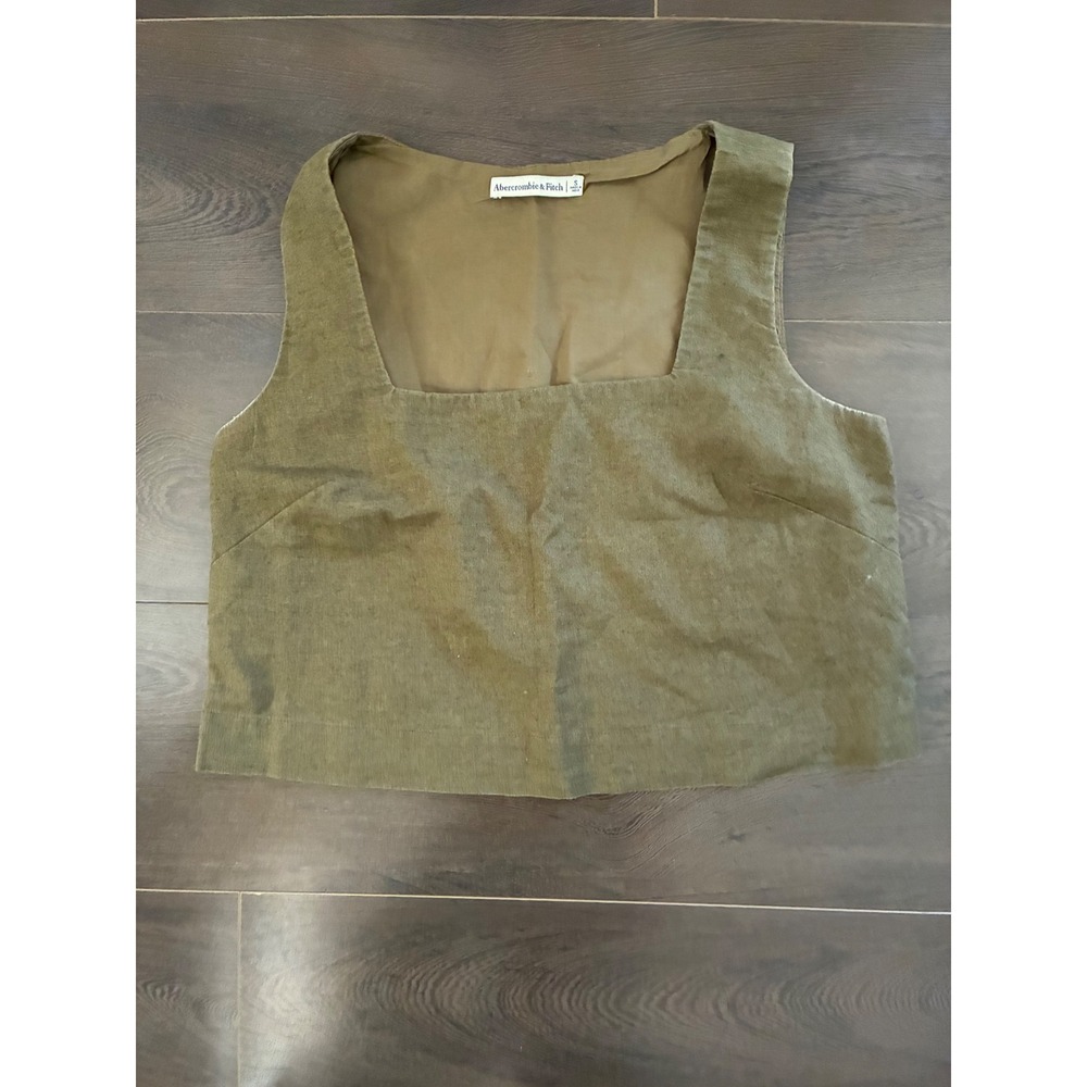 Abercrombie & Fitch Olive Green Linen Square Neck Cropped Tank Top Small